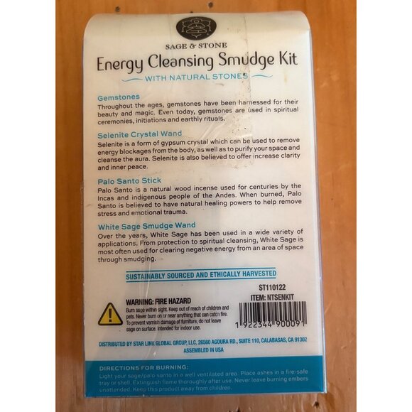 Sage & Stone Energy Cleansing Smudge Kit With Natural Stones - Picture 3 of 9